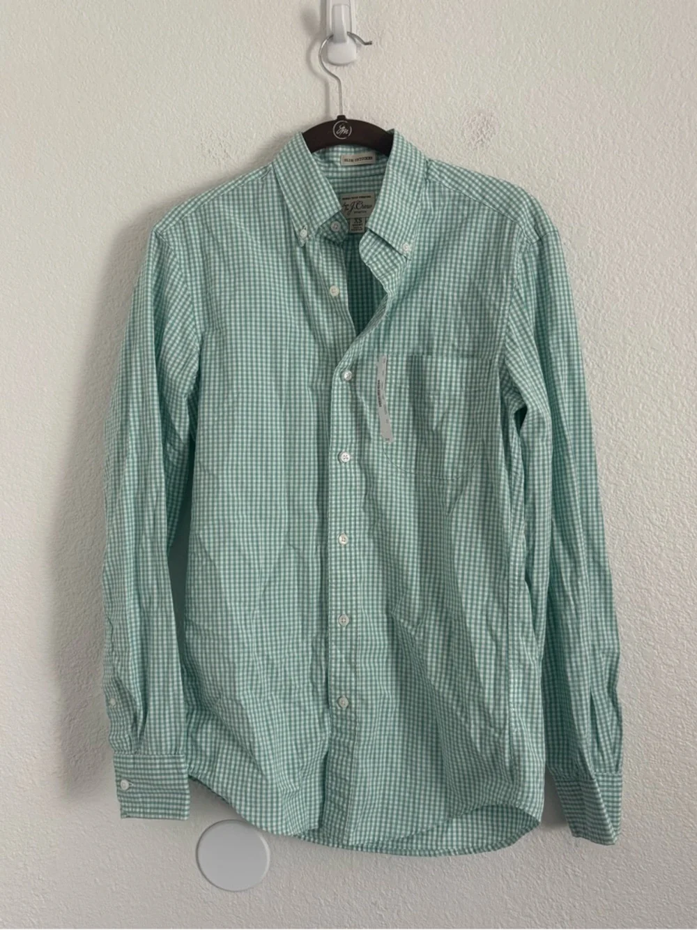 NWT J. Crew Men's Size XS Short Green Gingham Long Sleeve Slim Untucked Shirt